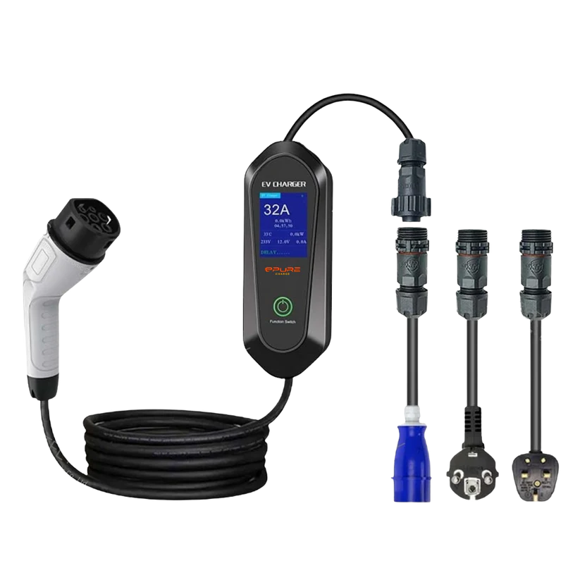 Smart Portable Charger 7.2kW Type 2 with Power Plug Adaptor